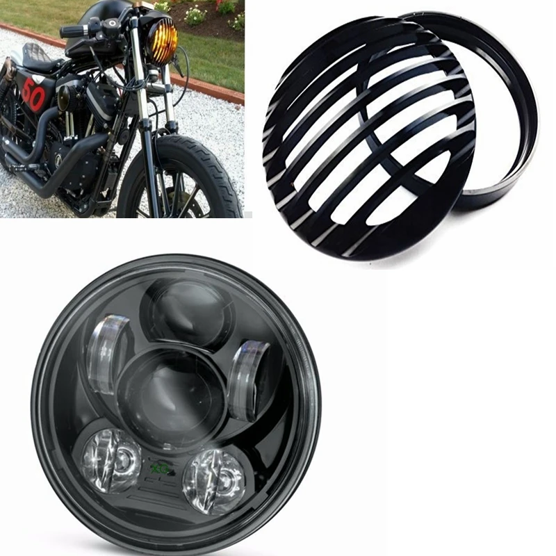 Для Harley 5 75 Фара 3/4 &quotчерный Алюминий фара Гриль Крышка для Sportster 883 1200 75&quot фары