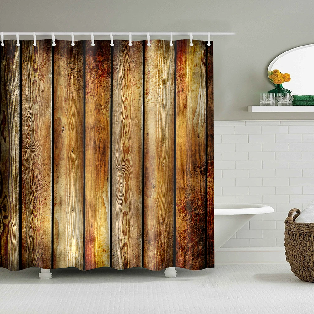

Grey Vintage Wood Shower Curtain Duschvorhang New Design Farmhouse Curtain Shower Bathroom Curtain Waterproof Cortina Ducha