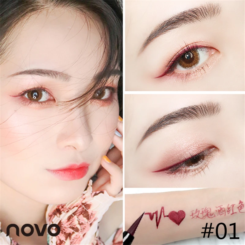6 цветов, жидкая подводка для глаз, карандаш, NOVO, косметика для глаз, стойкий, водостойкий, Черная Подводка для глаз, ручка для женщин, макияж