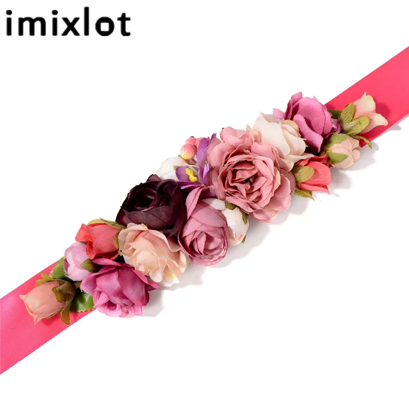 IMIXLOT очаровательный элегантный пояс с цветами для женщин и девочек, пояс для свадебной вечеринки, тканевый эластичный пояс, аксессуары