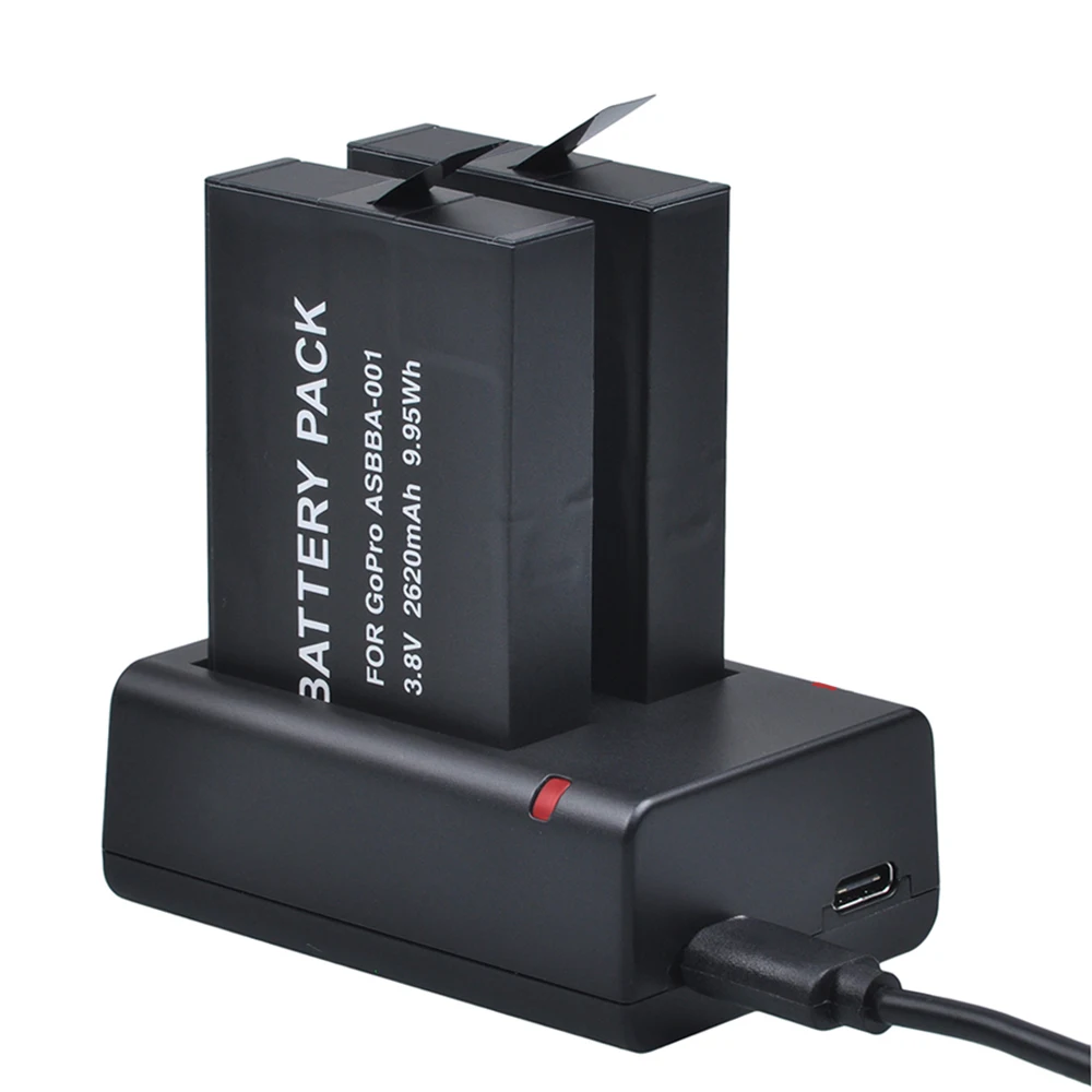 Tectra 2Pcs 2620mAh GoPro ASBBA 001 аккумулятор + 2 канальное USB двойное зарядное устройство EU/US