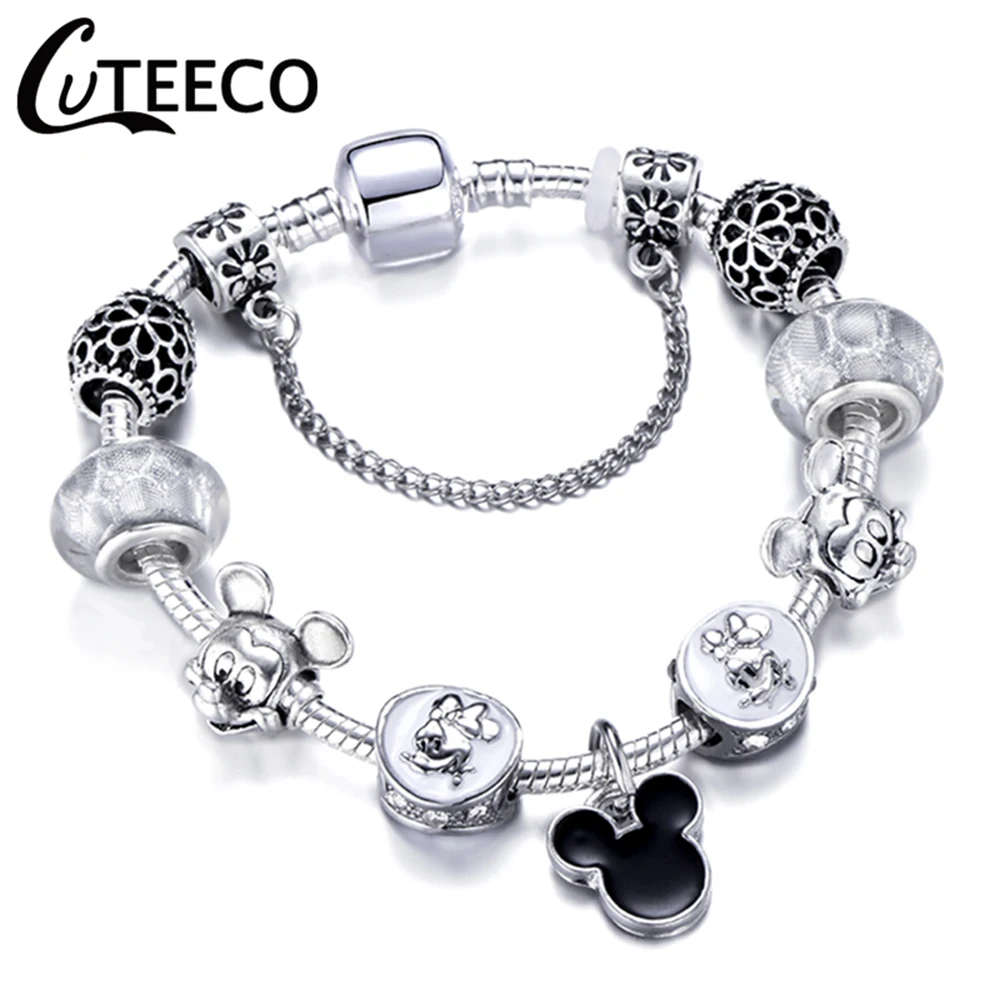 CUTEECO несколько стилей Микки Троян мотаться DIY Шарм браслет со змеиной цепочкой подходит брендовый браслет для женщин ювелирный подарок
