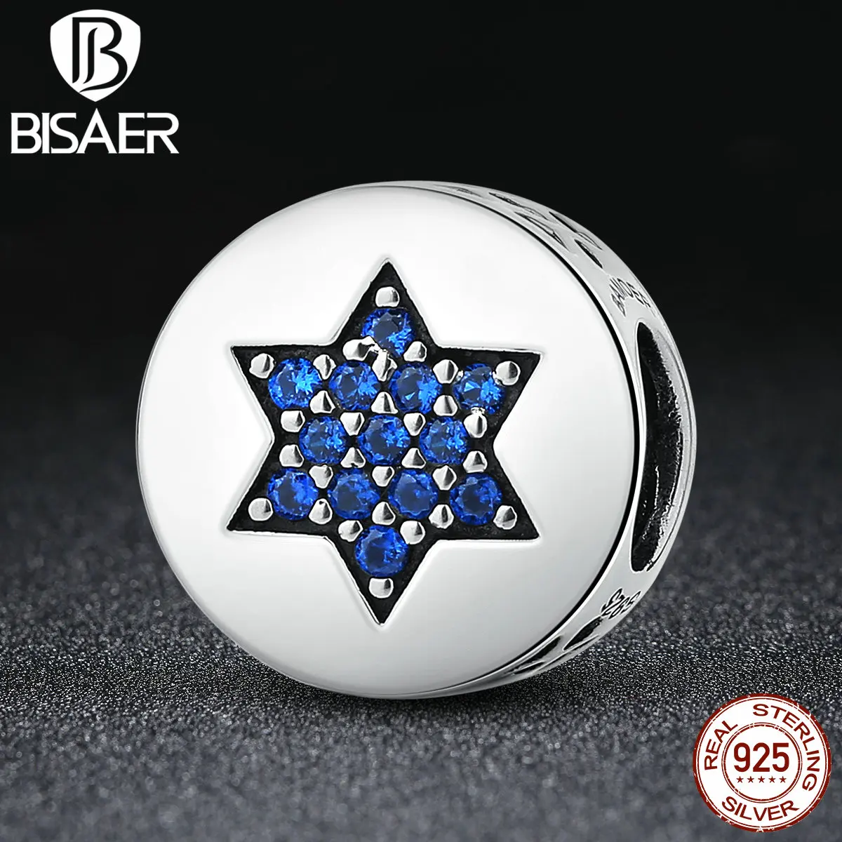 BISAER Genuine 100% 925 Sterling Silver Blue Faith Round Charms fit Bracelets Women Beads &amp Jewelry Makings SC105 | Украшения и