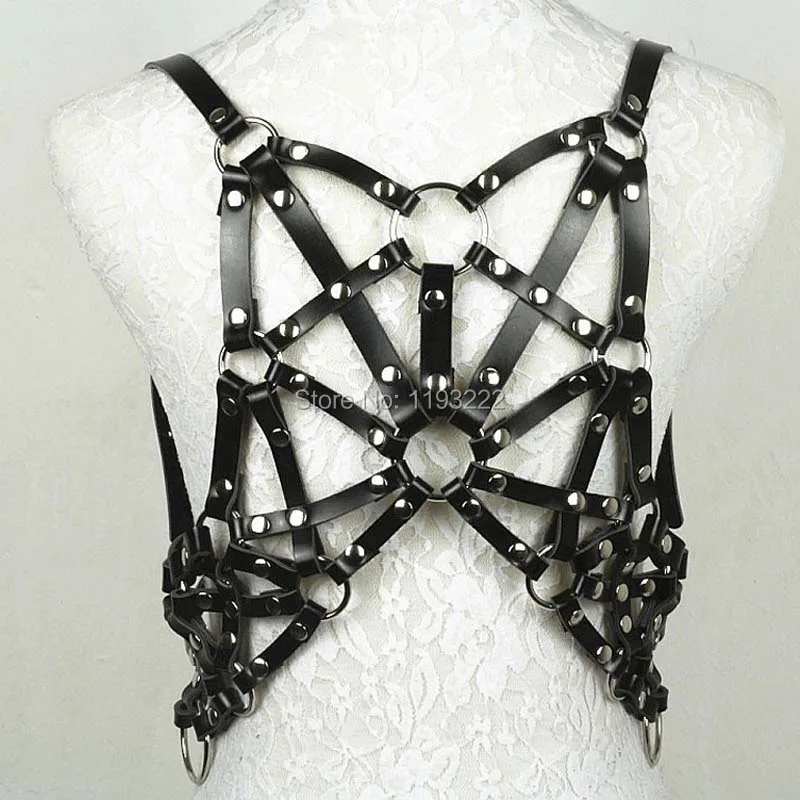 Punk Gothic Handmade Exaggerated Party Club SM Leather Belt Hollow Caged Frame Belt Sculpting Suspender Waist Straps