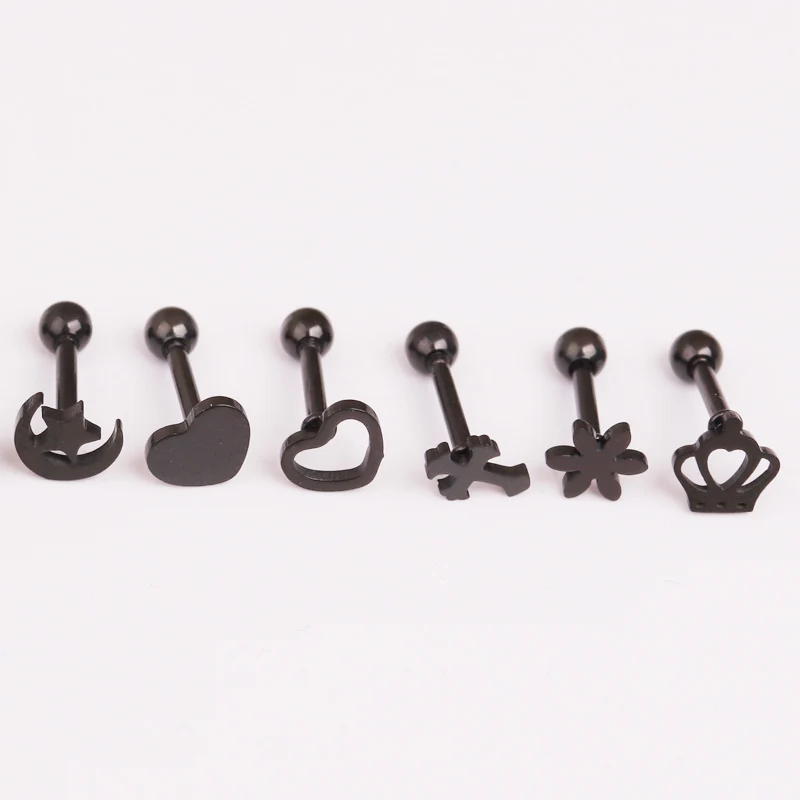 Sellsets, 1 шт., Новое поступление, черный, серебристый, золотой, Луна, звезда, сердце, форма, сталь, tragus daith, Грач, хрящевая спираль, шпилька, пирсинг для ушей