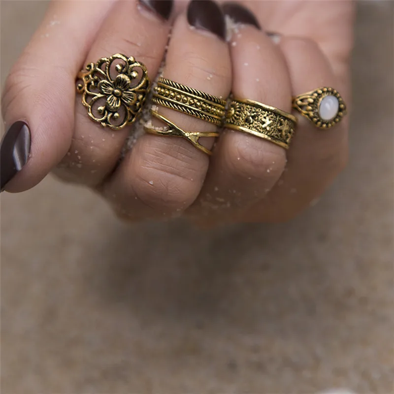 Knock 5 шт./компл. Модные Винтажные богемные турецкие кольца набор стимпанк колечки