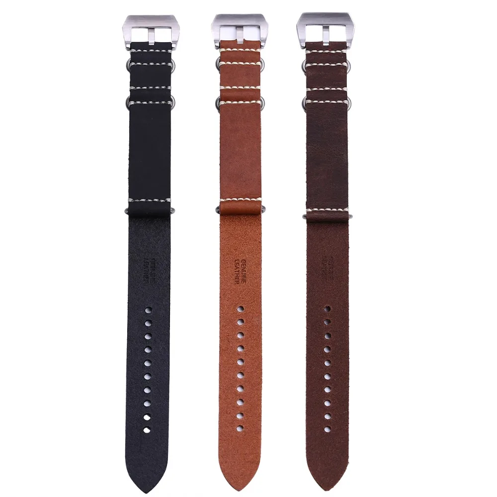 

EACHE Handmade High Quality Genuine Leather ZULU Watch Strap Band 20mm 22mm 24mm with Silver Stainless Steel Large Buckle