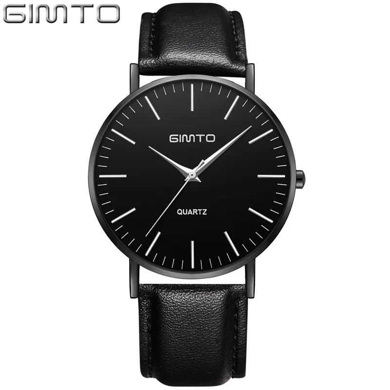 Black Женские часы леди бренд gimto модные роскошные тонкие водонепроницаемые влюбленные классический кожаный ремешок кварцевые наручные часы relojes Femino - Цвет: Black