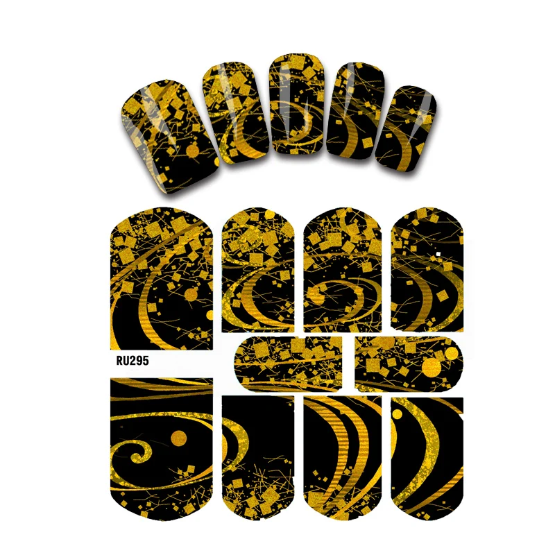 

UPRETTEGO NAIL ART BEAUTY WATER DECAL SLIDER NAIL STICKER DARK BACKGOUND FLOWER YELLOW STARS FIREWORK RU295-300