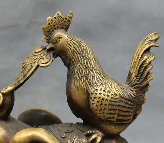 8 "Народная Китайская античная бронза RuYi петух на слон статуя статуэтки