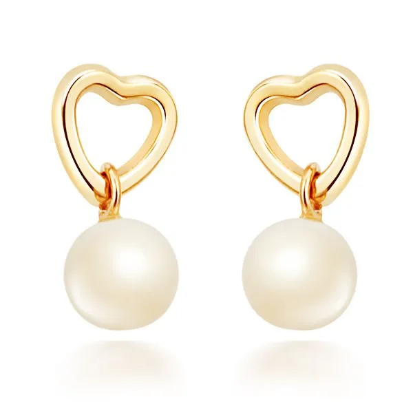 9K желтое золото серьги из натурального пресноводного жемчуга сердце круглые