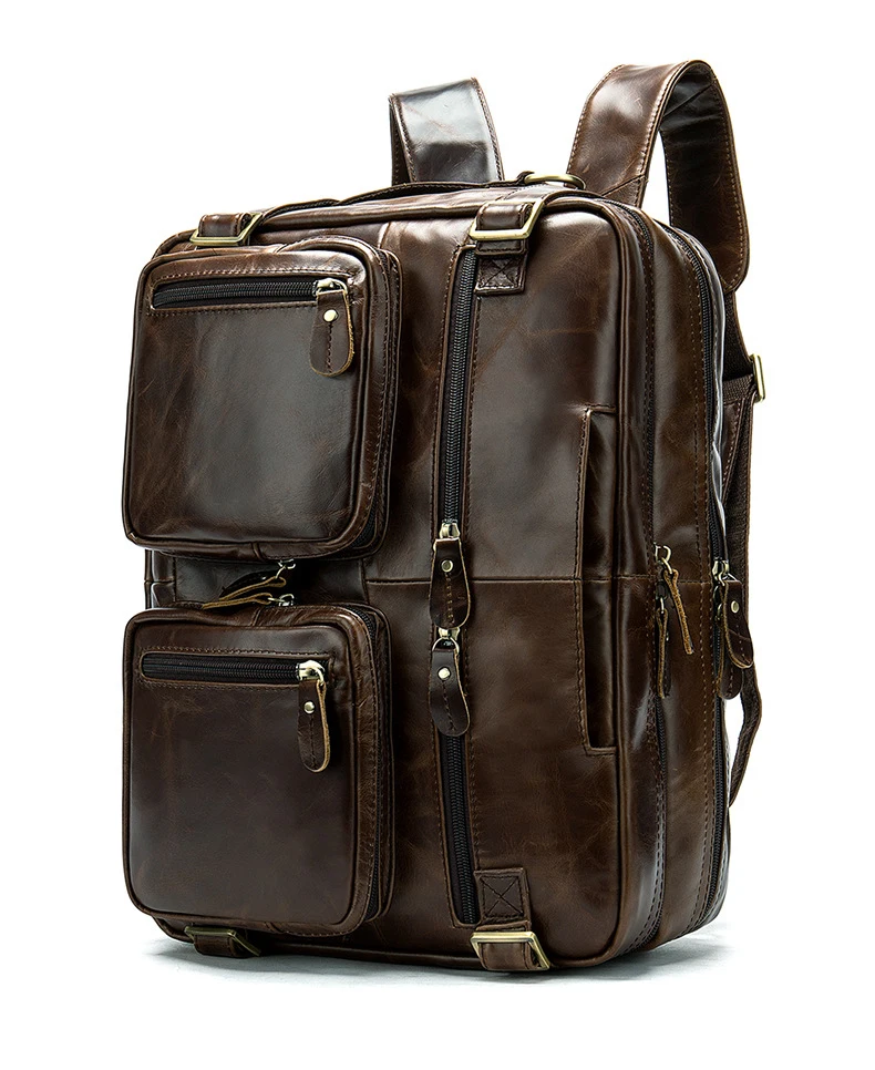 Crossten Multifunctional Natural Cowskin Genuine Leather Men's Briefcase Large Capacity Business bag Laptop Messenger Bag