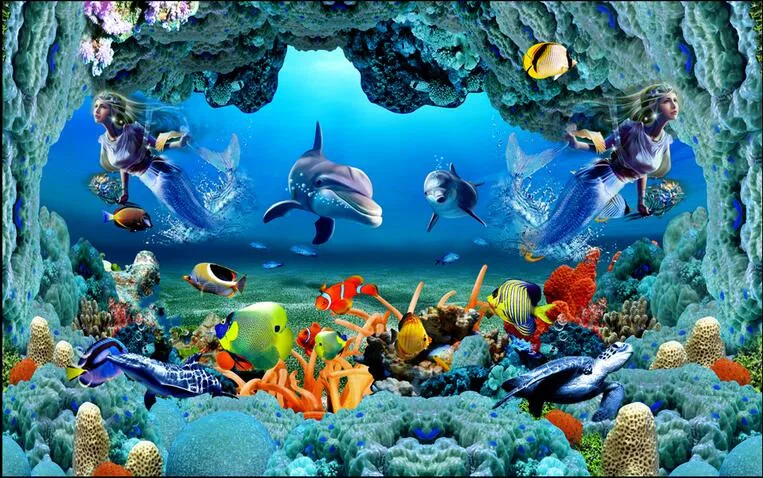 3d обои на заказ, фотообои из нетканого материала, настенные наклейки 3 d, Русалочка, туннель, живопись, обои для стен, 3d