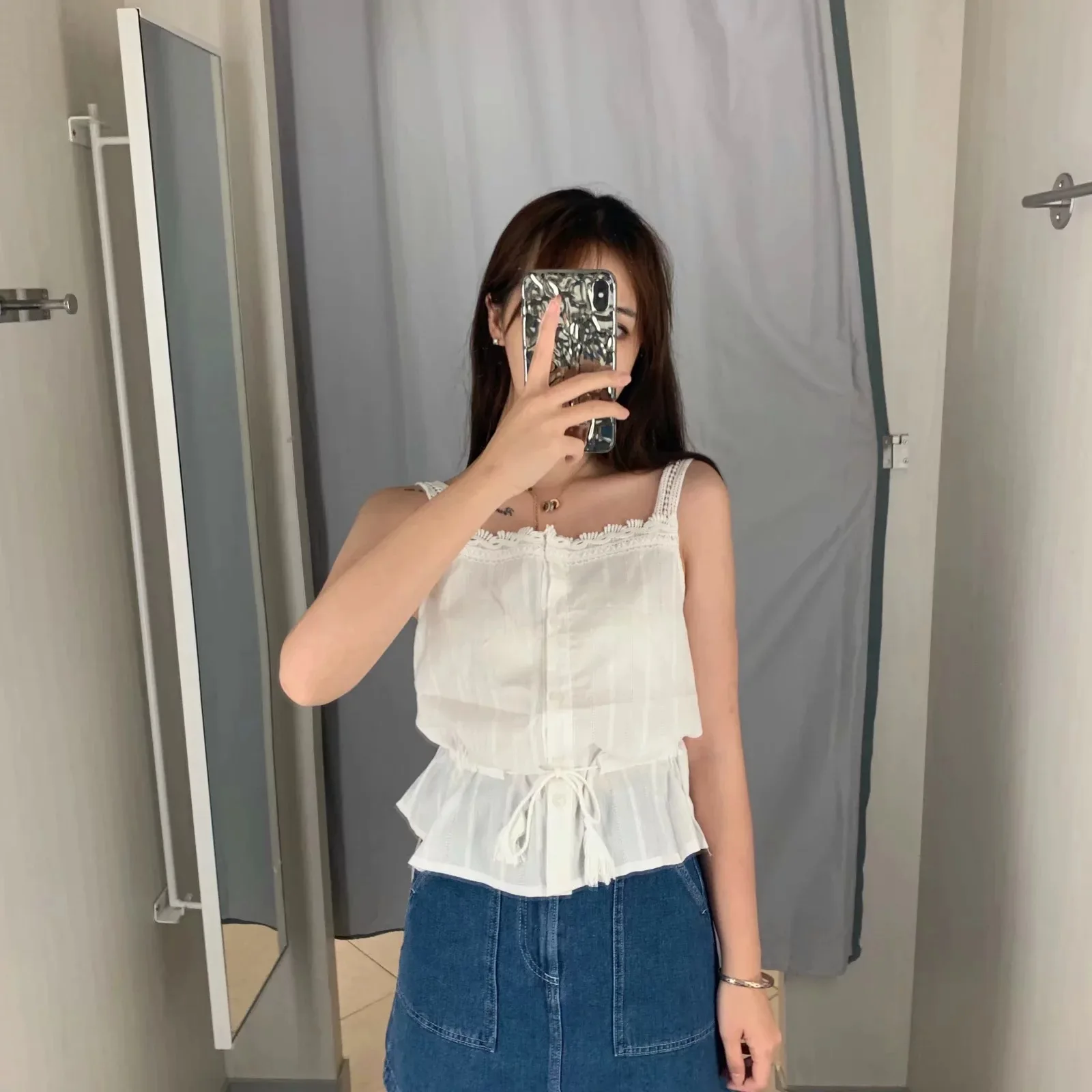 

Women Lace Collar Top Blouse Tops Fringed Lace-up Halter Top Summer 2019