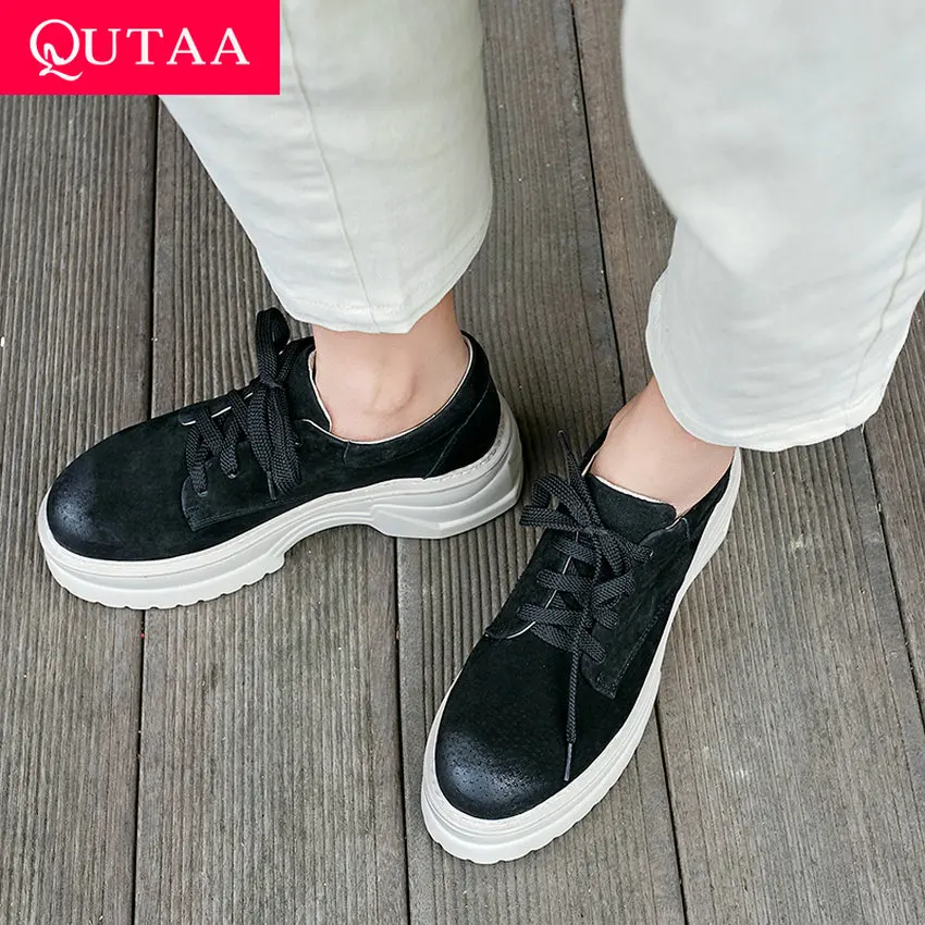QUTAA/ г.; женская обувь; повседневная обувь на толстой подошве из натуральной кожи, на платформе, с круглым носком, с ремешком на щиколотке, на шнуровке; Винтажный стиль; размеры 34-39
