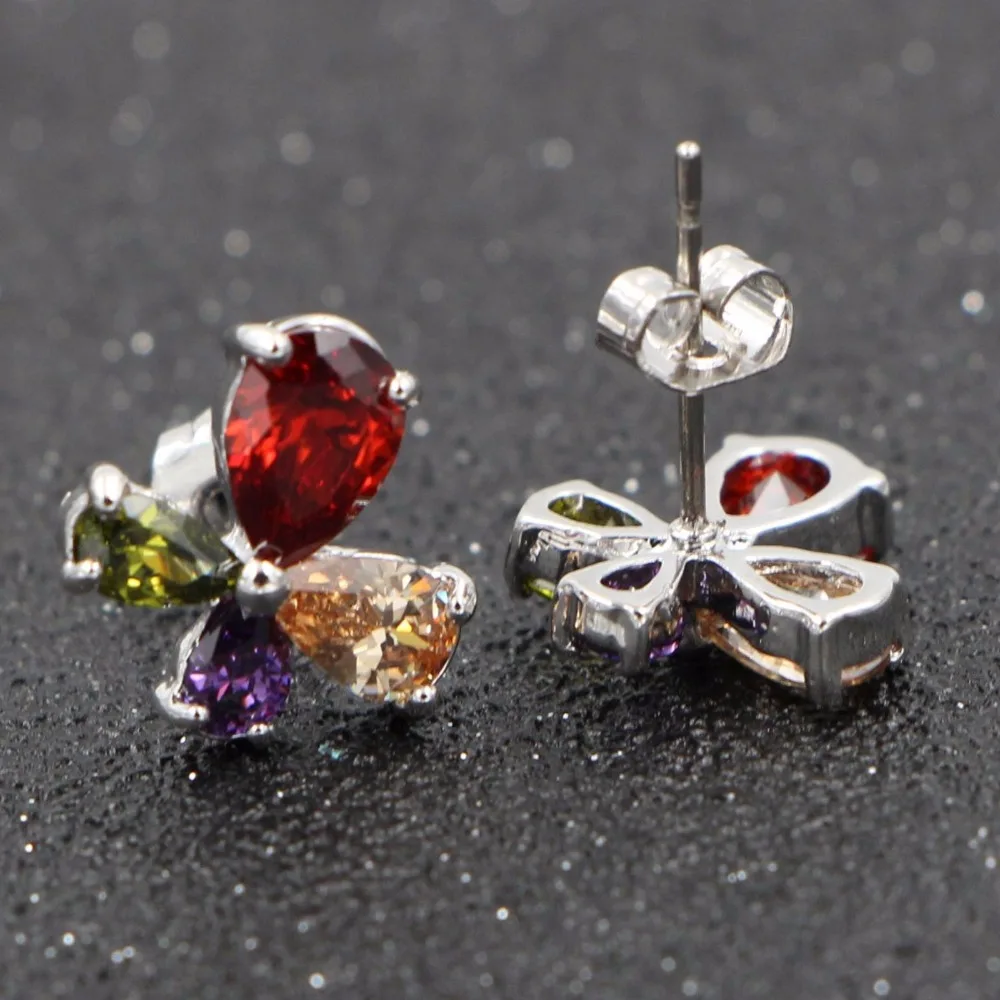 HeeZen 2017 Модные Позолоченные Серебряные серьги гвоздики с 4 шт разноцветный AAA