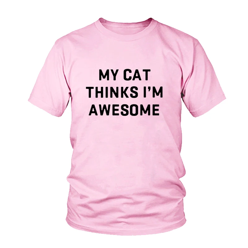 Женские и мужские летние футболки с надписью My Cat Think i'm amazing забавная футболка