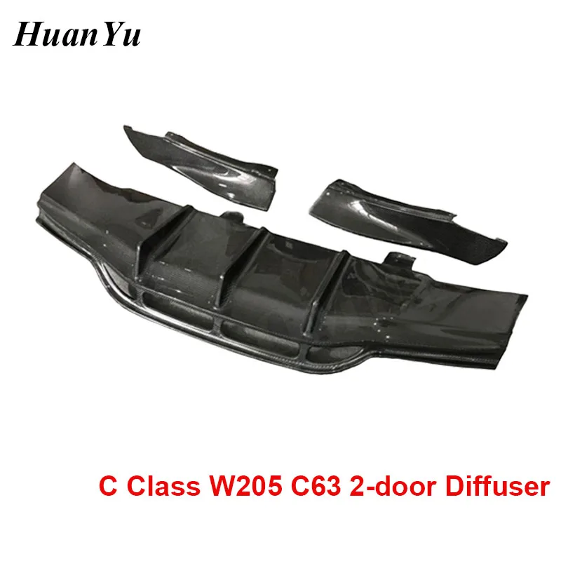Carbon Fiber C63 2-дверный углеродного волокна диффузор с сплиттер для Mercedes-benz C Class W205 сзади C63 Coupe Sport Edition заднего бампера губ PSM - Цвет: Carbon Fiber