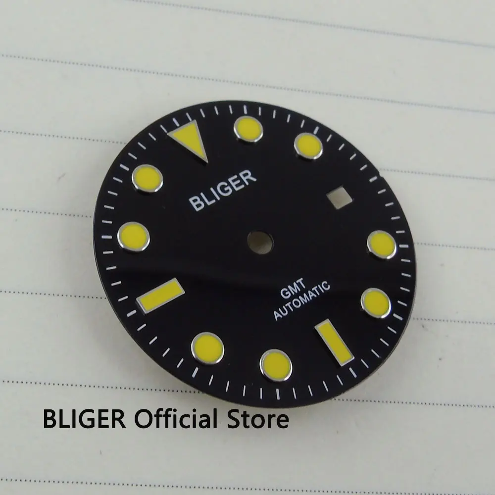 Циферблат BLIGER 31 6 мм черный циферблат желтые цифры отметки даты окна подходит для