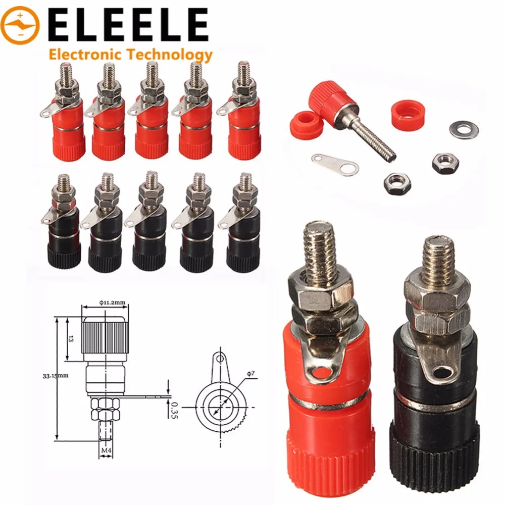 10pcs 4mm Red&ampBlack Banana Socket Professional Binding Post Nut Plug Jack Connector Nickel Plated For 35 | Обустройство дома