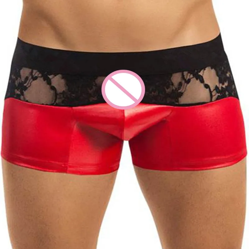 Новые мужские кожаные шорты боксеры нижнее белье черные красные кружевные с