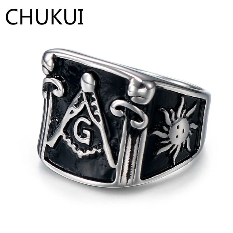 CHUKUI винтажное серебряное мужское кольцо титановая сталь черный цвет масонский