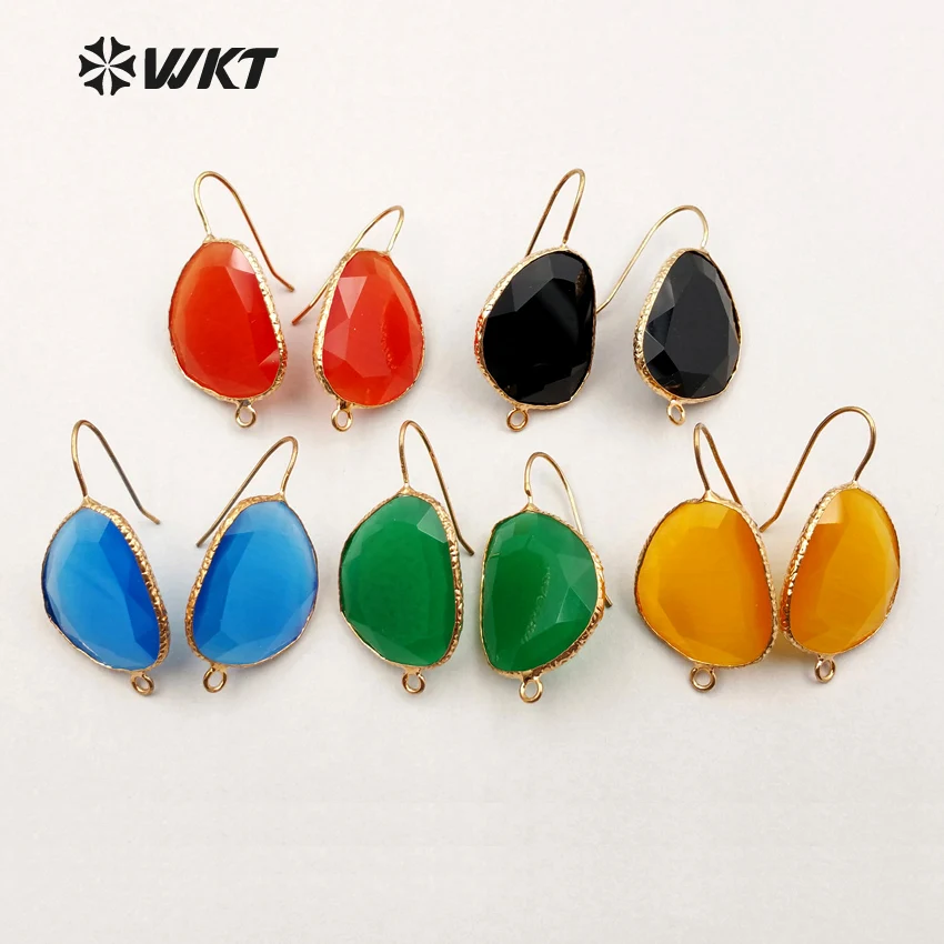 

JF168 Fashion Natural Stone Earring Hooks Earring Findings With Pure Gold Electroplate For Women Earring Making Findings