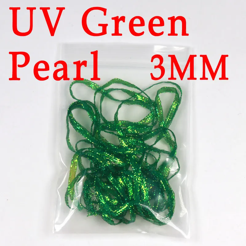 UV PEARL GREEN 3 мм 2 ярдов/мешок морской мухобойка материал UV Flur ocent плоская Алмазная оплетка для Emergers Nymph креветки Скад стример щука - Цвет: UV PEARL GREEN