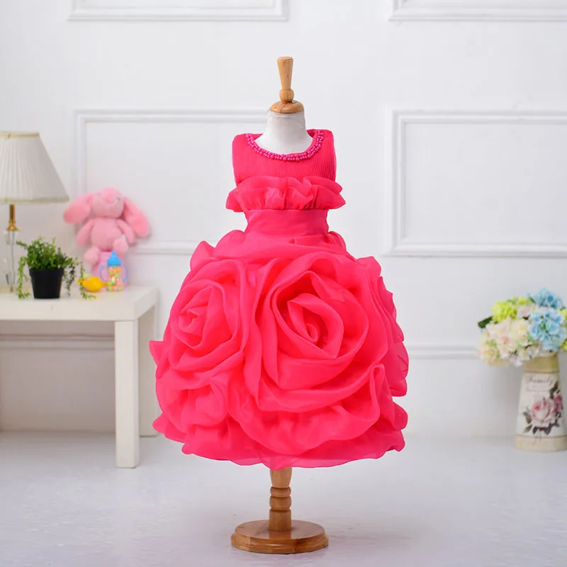rose red size 100 Платье с большим цветком для девочек, детские платья без рукавов, Детские платья для девочек, Летнее Детское платье для девочек - Цвет: rose red size 100