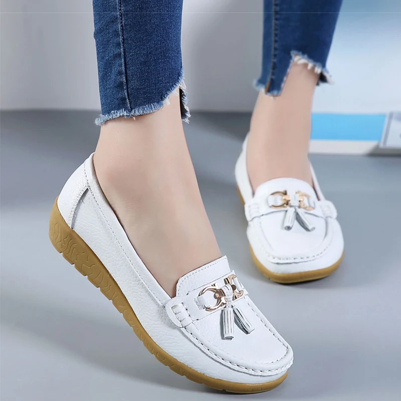 

new Flats Woman Cow Leather Flats Women Slip On Women's Decoration Large