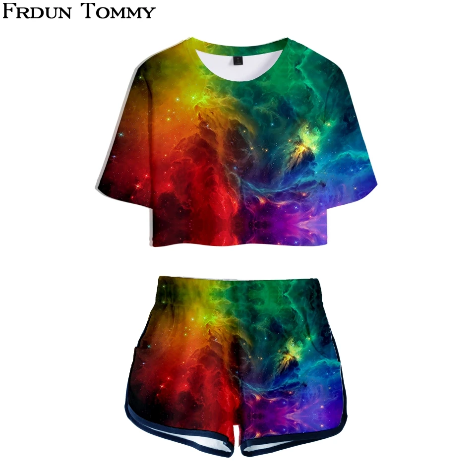 

3D Звездное небо, хит продаж, Kpop, женские летние шорты и футболка, женский костюм для отдыха, одежда, модная, уличная, повседневная