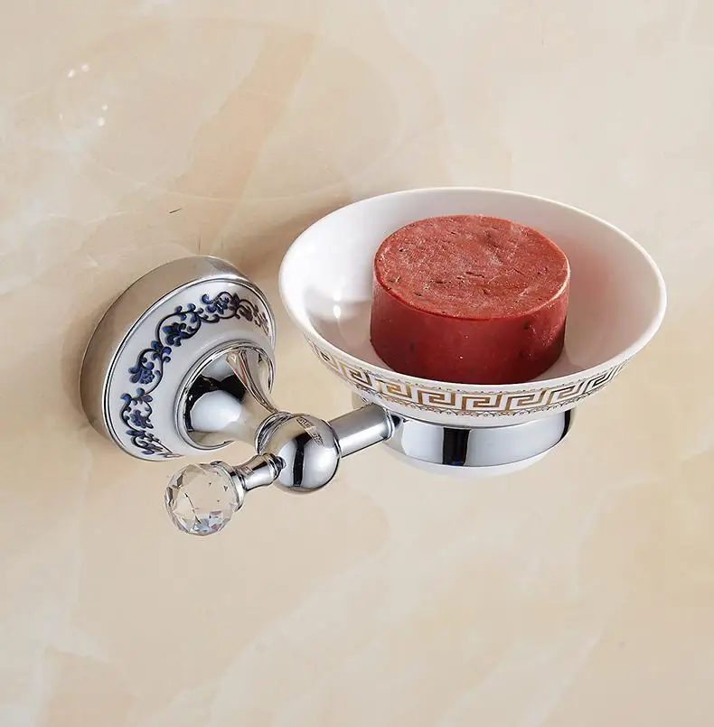 soap dish Серебряный Кристалл, аксессуары для ванной, набор, европейская хромированная отделка, керамическая пластина, антикварные аксессуары для ванной комнаты, подвесной костюм T345 - Цвет: soap dish