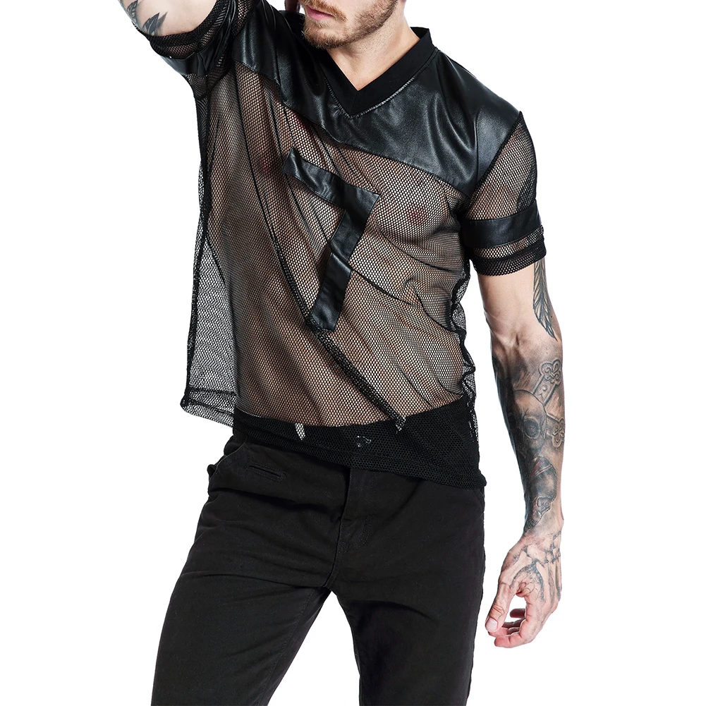 Новинка 2019 модная мужская летняя сексуальная Прозрачная Футболка с v образным