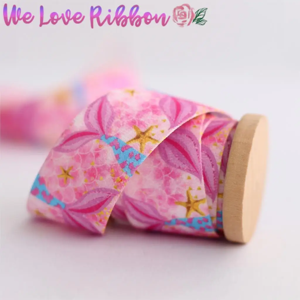 9 мм-38 мм мультфильм Русалка девушка блестящие весы печатных бархатная лента