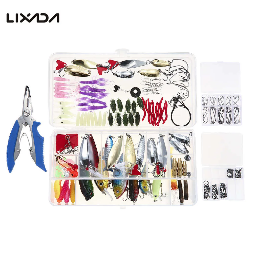 Набор рыболовных приманок Lixada 73/101/132/232 шт. смешанные жесткие/мягкие приманки
