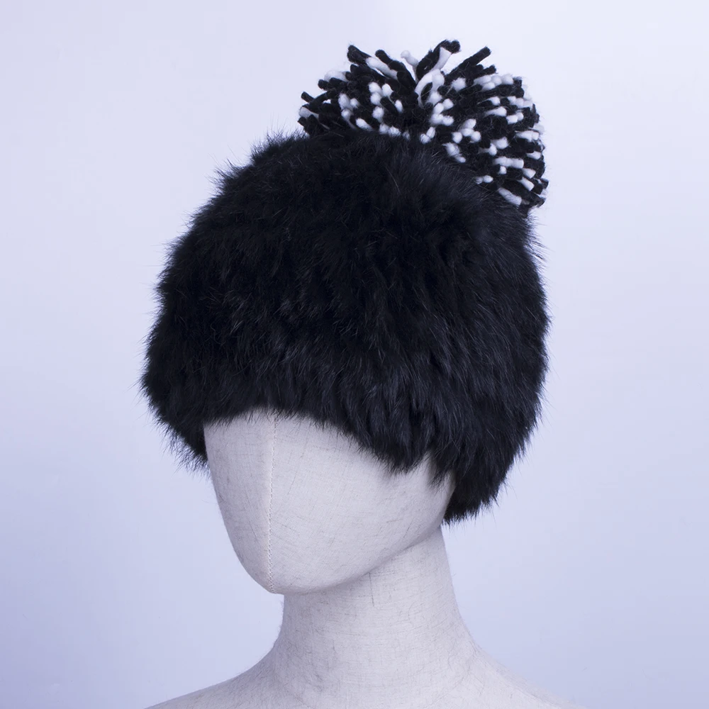 Повседневное девочек Кепки s Шапки зима вязаный мех кролика шапка для Для женщин