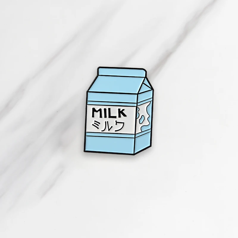 

Blue Milk Carton Soft Enamel Brooches Japanese Milk Button Pins for clothes Badge Simple Cartoon Jewelry Gift for friends Kids