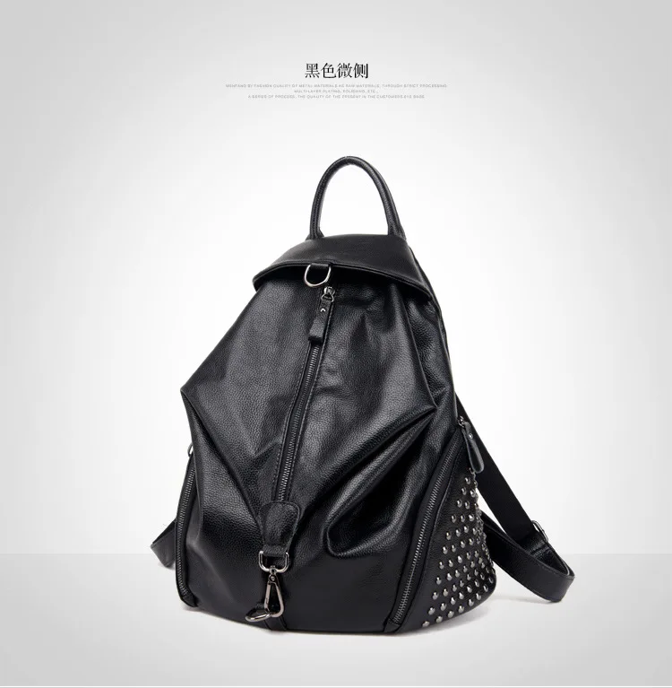 Модные designgenuine кожа Для женщин Заклёпки рюкзак Повседневное Школьные ранцы для подростков Обувь для девочек высокое качество женские туристические рюкзаки