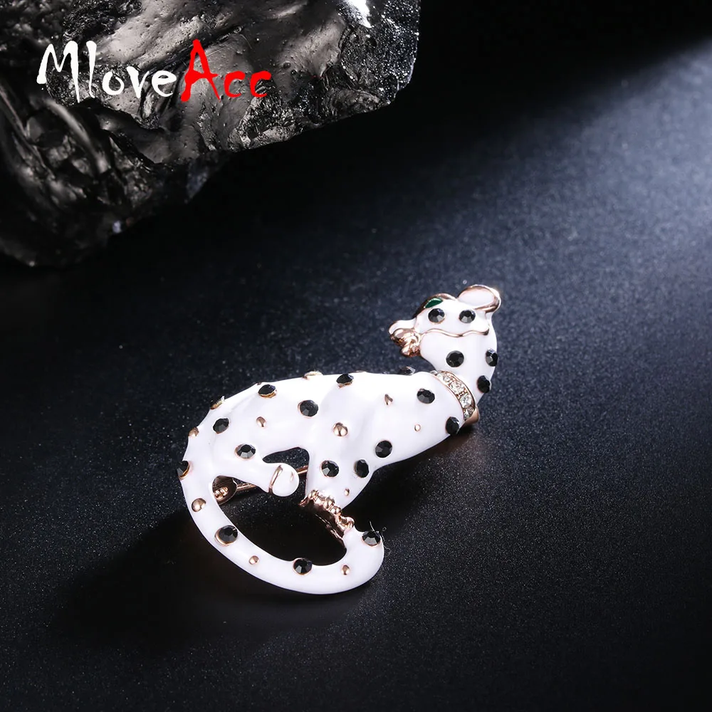 MloveAcc White Enamel Black Spots Leopard Brooches Women Men's Alloy Animal Brooch Pins Girls' Bag Broche Gifts | Украшения и
