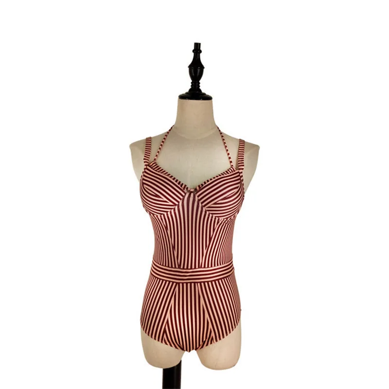 Женский купальник на бретельках в полоску Летний милый бикини с открытой спиной