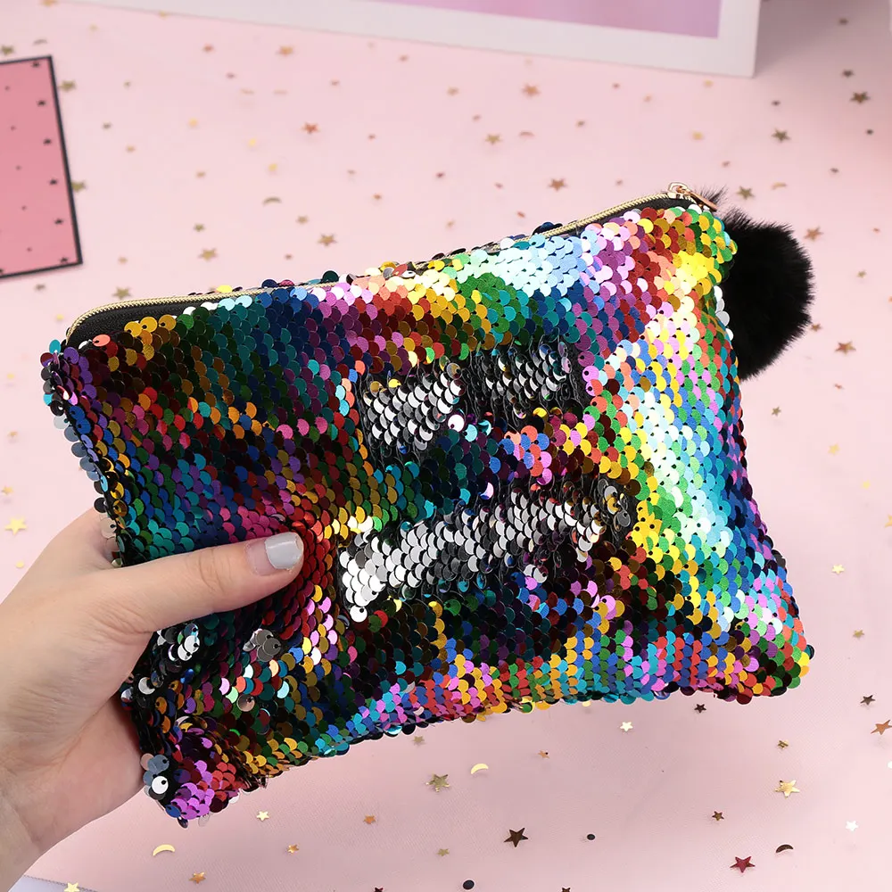 Для женщин кошелек sequines карманная косметичка для обувь девочек косметичка Travel Organizer милые плюшевые мяч на молнии