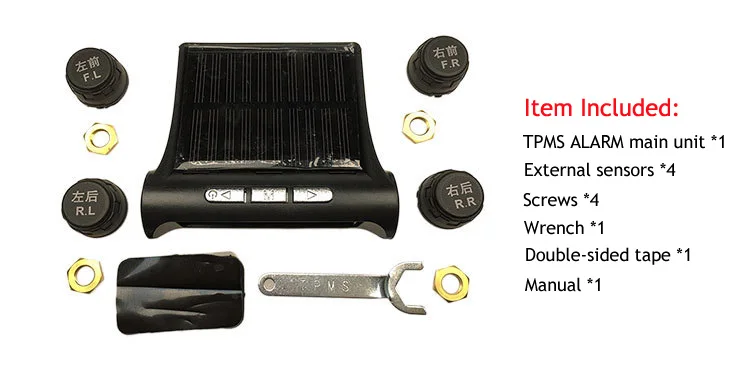 ANSHILONG TPMS Smart Car Tire Tyre Pressure Alarm Monitoring System Solar Power charging Digital Wireless LCD Display
