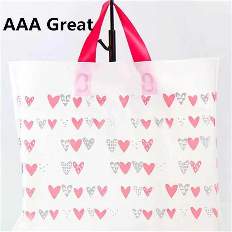 

Thicken Large Plastic Shopping Bags Packaging Heart Plastic Gift Bag With Handle 50Pcs/Lot Clothes Shops Pouches Store