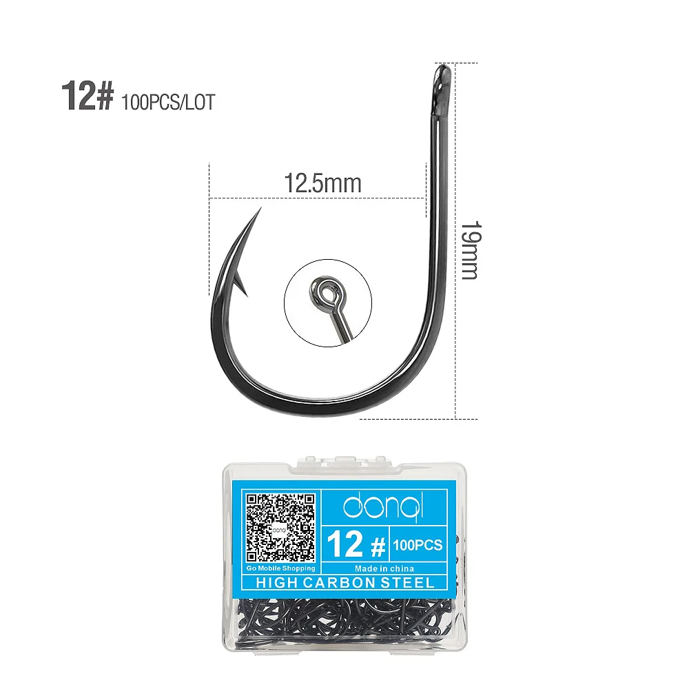 DONQL 100pcs/Box High Carbon Steel Fishing hooks Carp Fishing Jig Head for Fly fishing Accessories Barbed jig hook 3#- 12