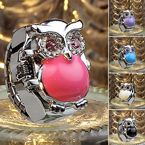 Женские блестящие стразы Сова корпус из нержавеющей стали эластичное кольцо на