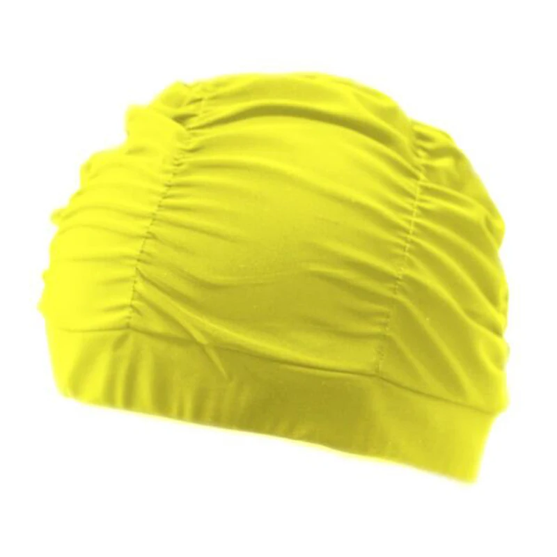 Pleated Yellow Плиссированные цветочные Лепестковые принты, тканевые плавающие шапки ming для плавания, бассейна, пляжа, серфинга, защищают длинные шапки с ушками, шапки размера плюс для женщин и мужчин - Цвет: Pleated Yellow