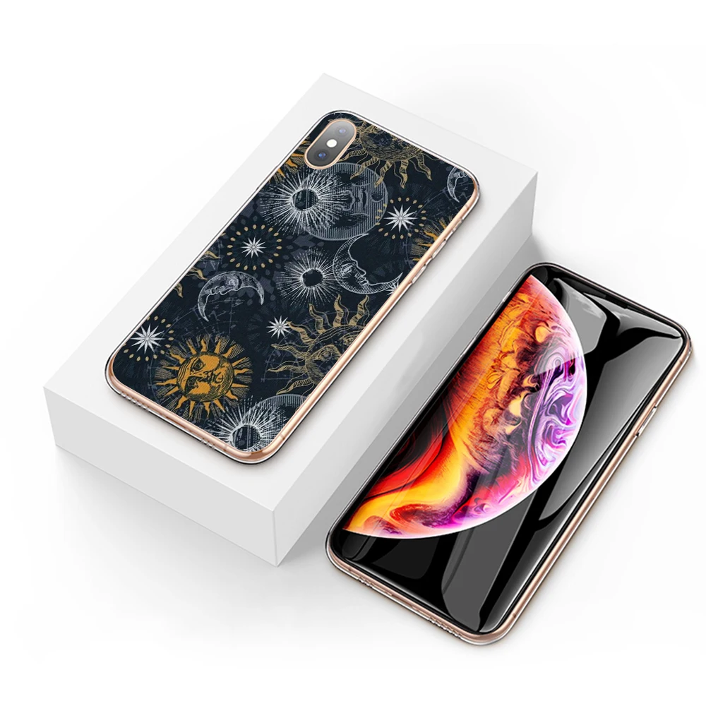 Твердый Чехол для Apple iPhone черный с белой луной звездами космосом 6 6s 7 8 Plus X 5 SE чехол