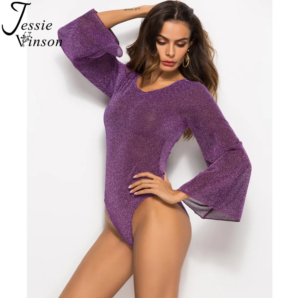 Женское облегающее боди Jessie Vinson с длинными расклешенными рукавами круглым