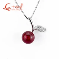 fashion cherry pendant with 5 artificial red ruby corundum ball shape 925 sliver chain necklace for jewelry