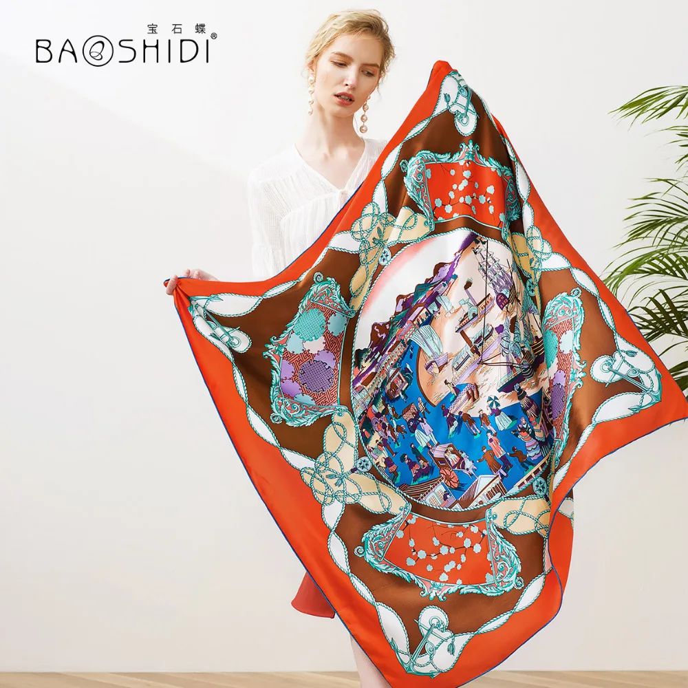 [BAOSHIDI] роскошный бренд 2018 Новое поступление 100% Шелковый квадратный шарф 19 момме